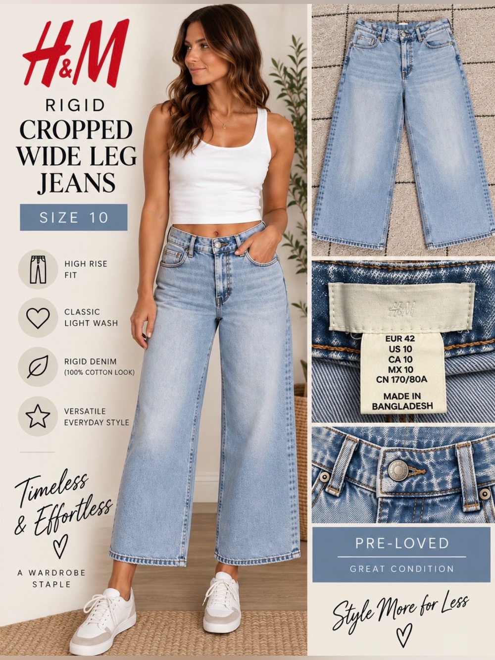 H&M Light Blue Wide Leg Crop Jeans